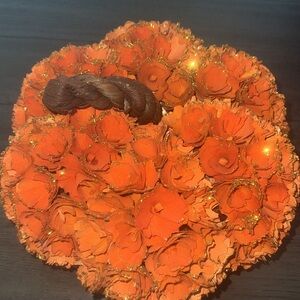 Elegant floral wood shaven pumpkin decoration